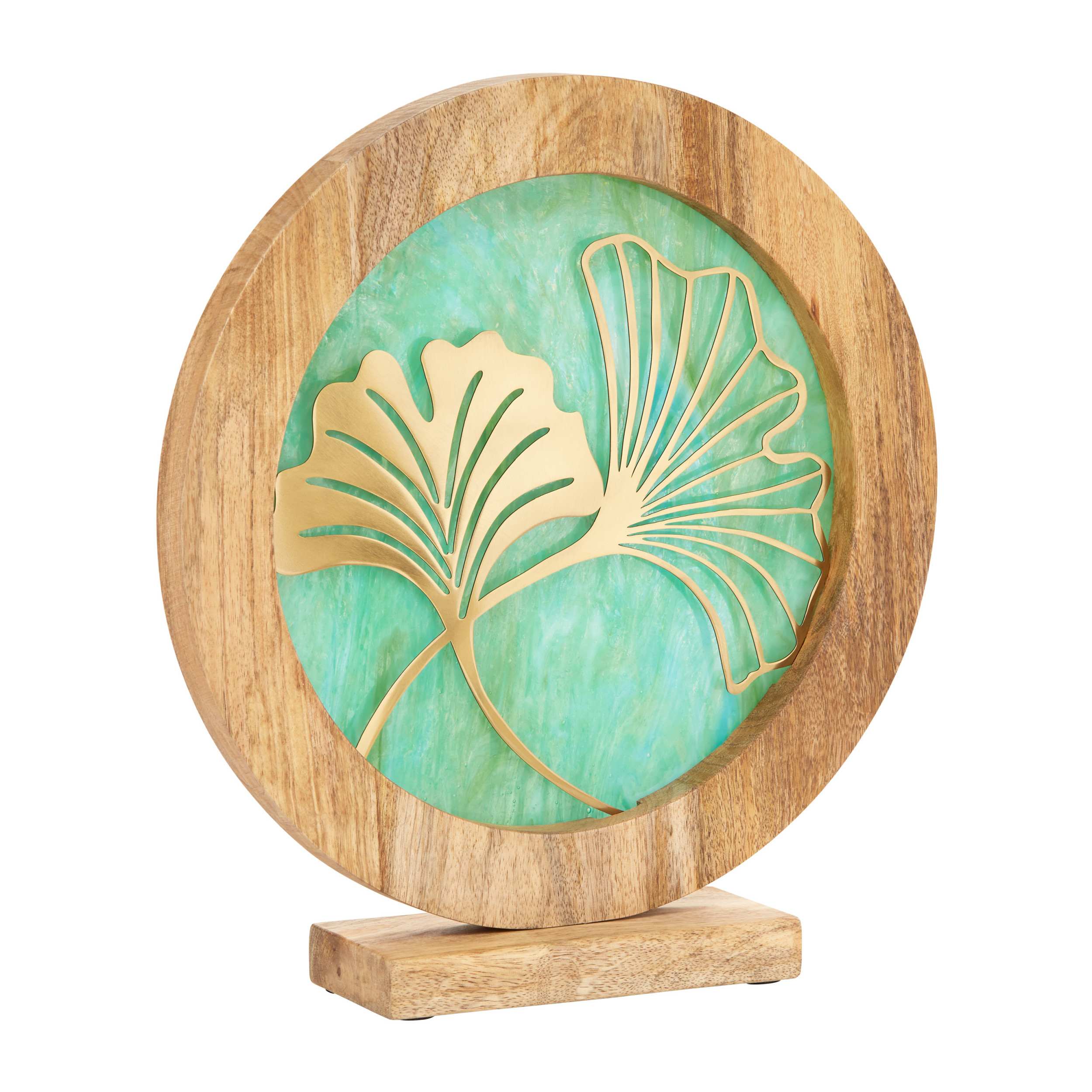 River of Goods 14" W Ginkgo Leaf Theme Round Decorative Stained Glass & Metal Stand with Wood Frame - Image 46