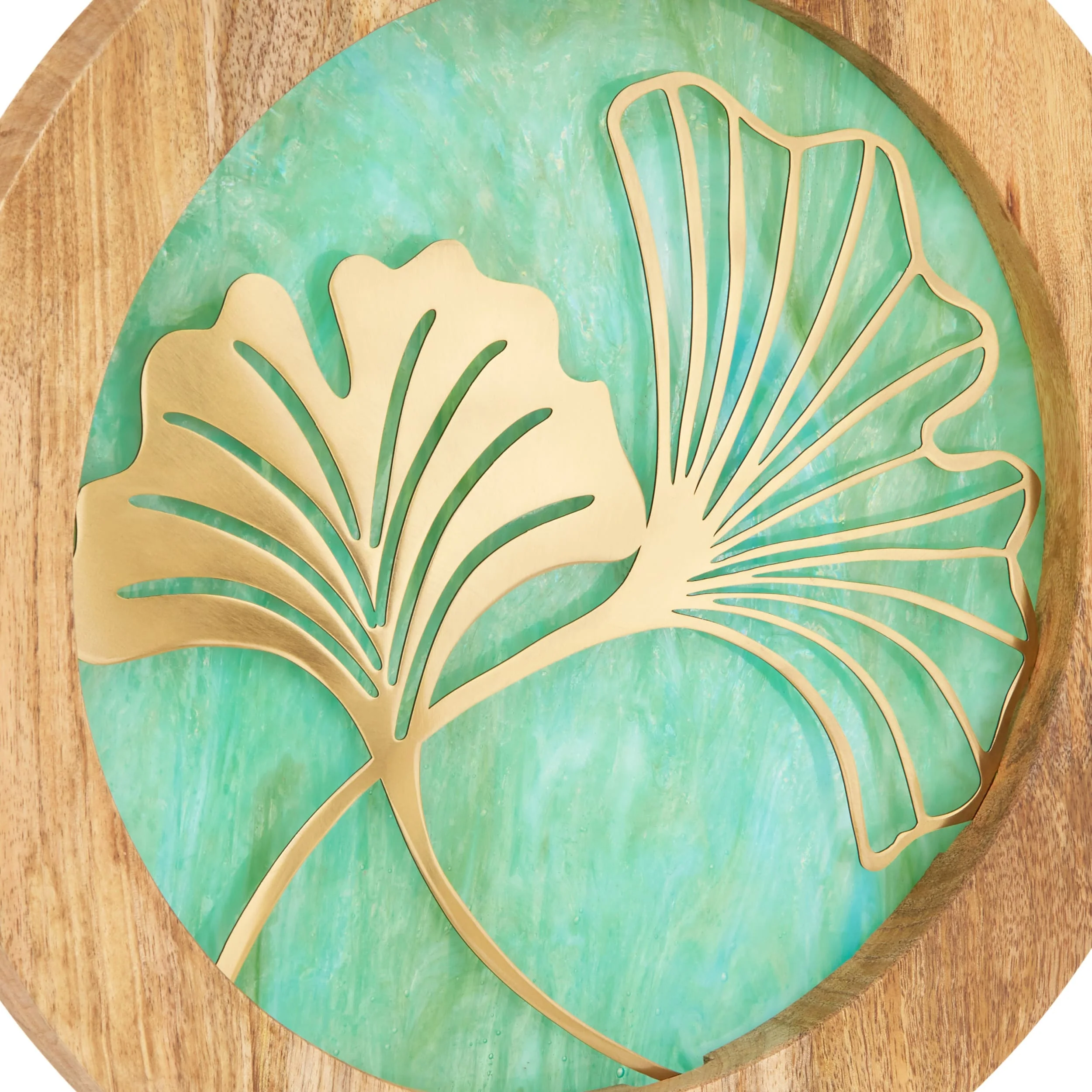 River of Goods 14" W Ginkgo Leaf Theme Round Decorative Stained Glass & Metal Stand with Wood Frame - Image 47