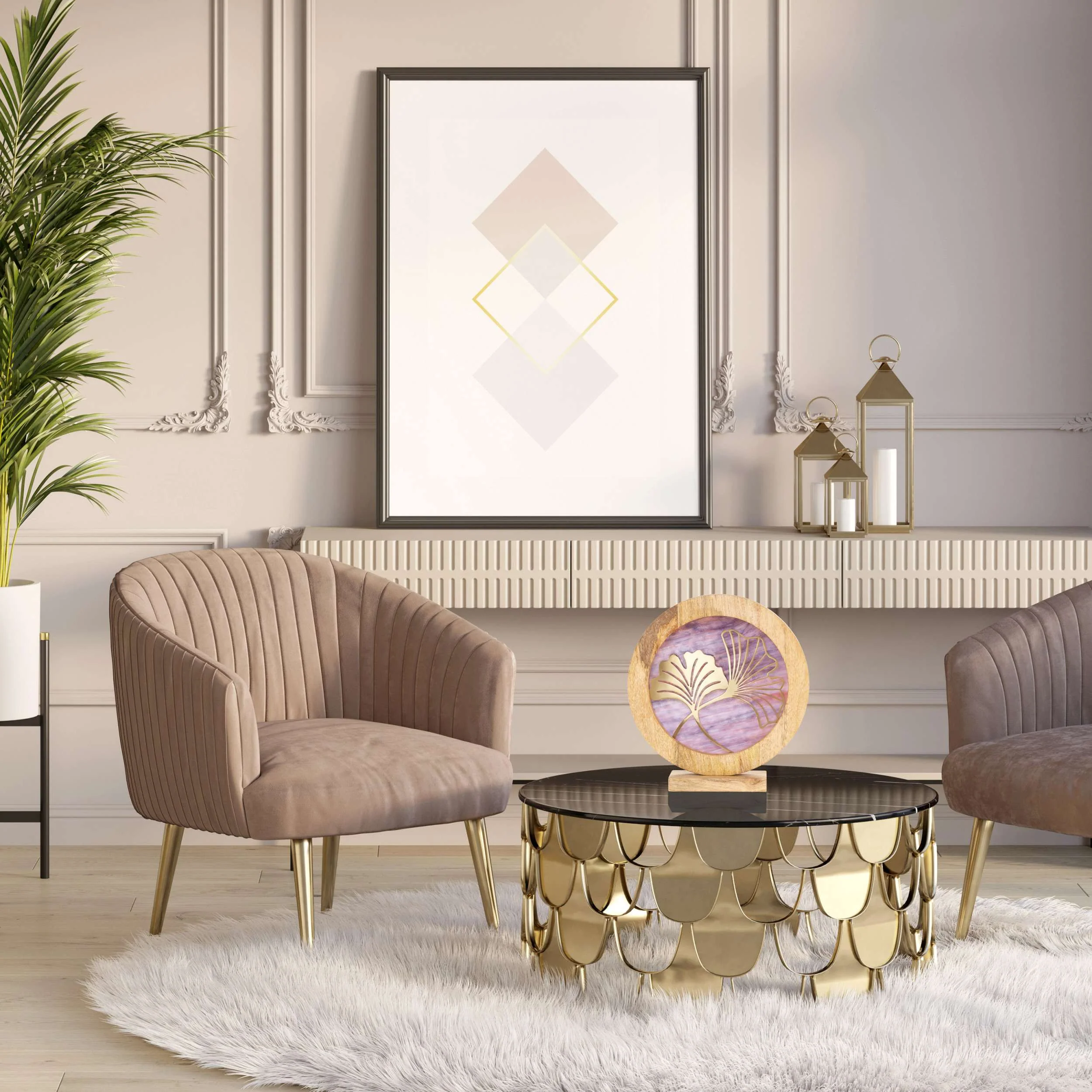 River of Goods 14" W Ginkgo Leaf Theme Round Decorative Stained Glass & Metal Stand with Wood Frame - Image 9