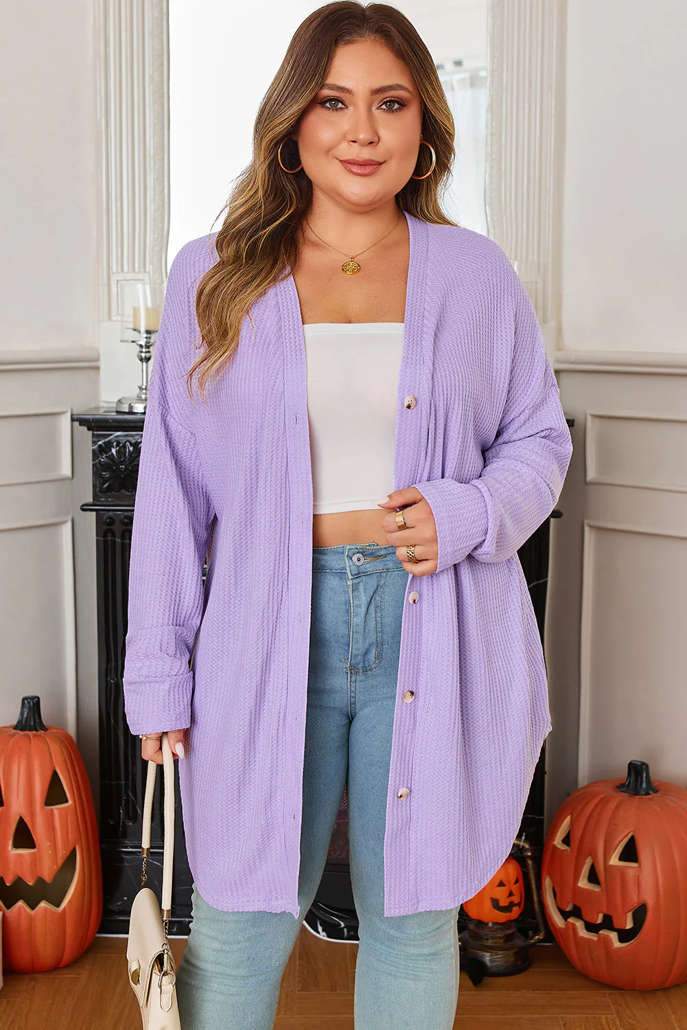 Threaded Pear Rosie Waffle Knit Front PLUS Cardigan - Image 4