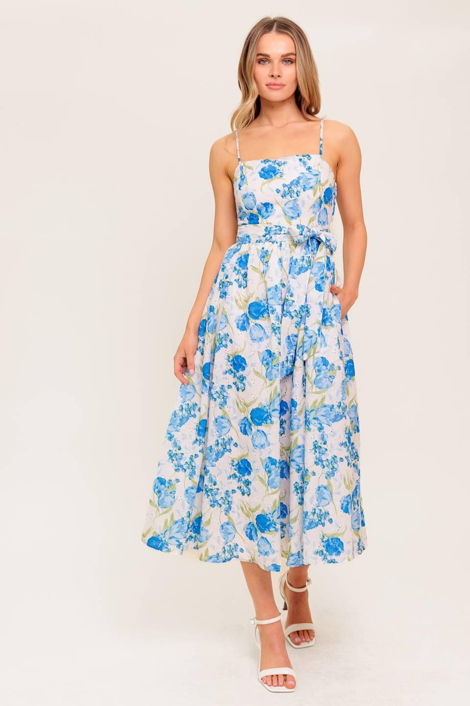 Rosy Mood Floral Woven Midi Dress - Image 4