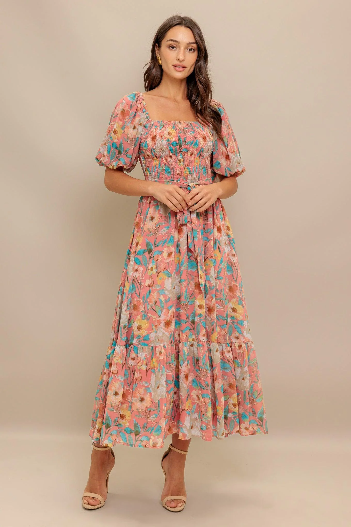 Rosy Twilight Woven Midi Dress - Image 4