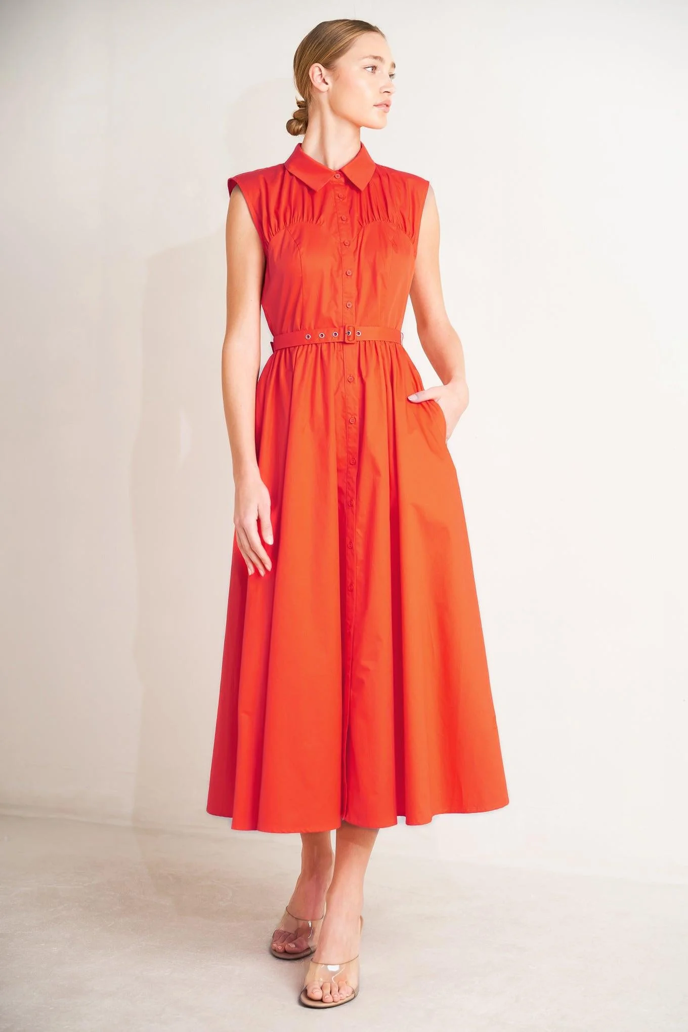 Runway Ready Scarlet Woven Midi Dress - Image 5