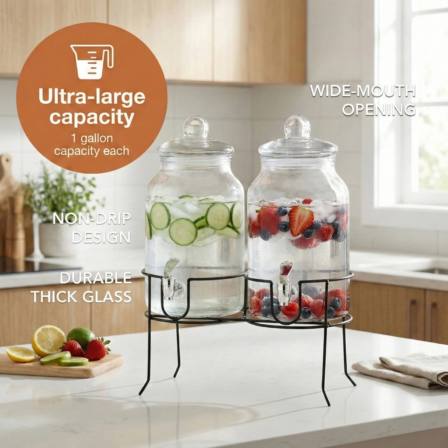Jay Companies Rustic Home Beverage Dispenser Set Of 2 With Black Metal Stand 1 Gal - Image 5