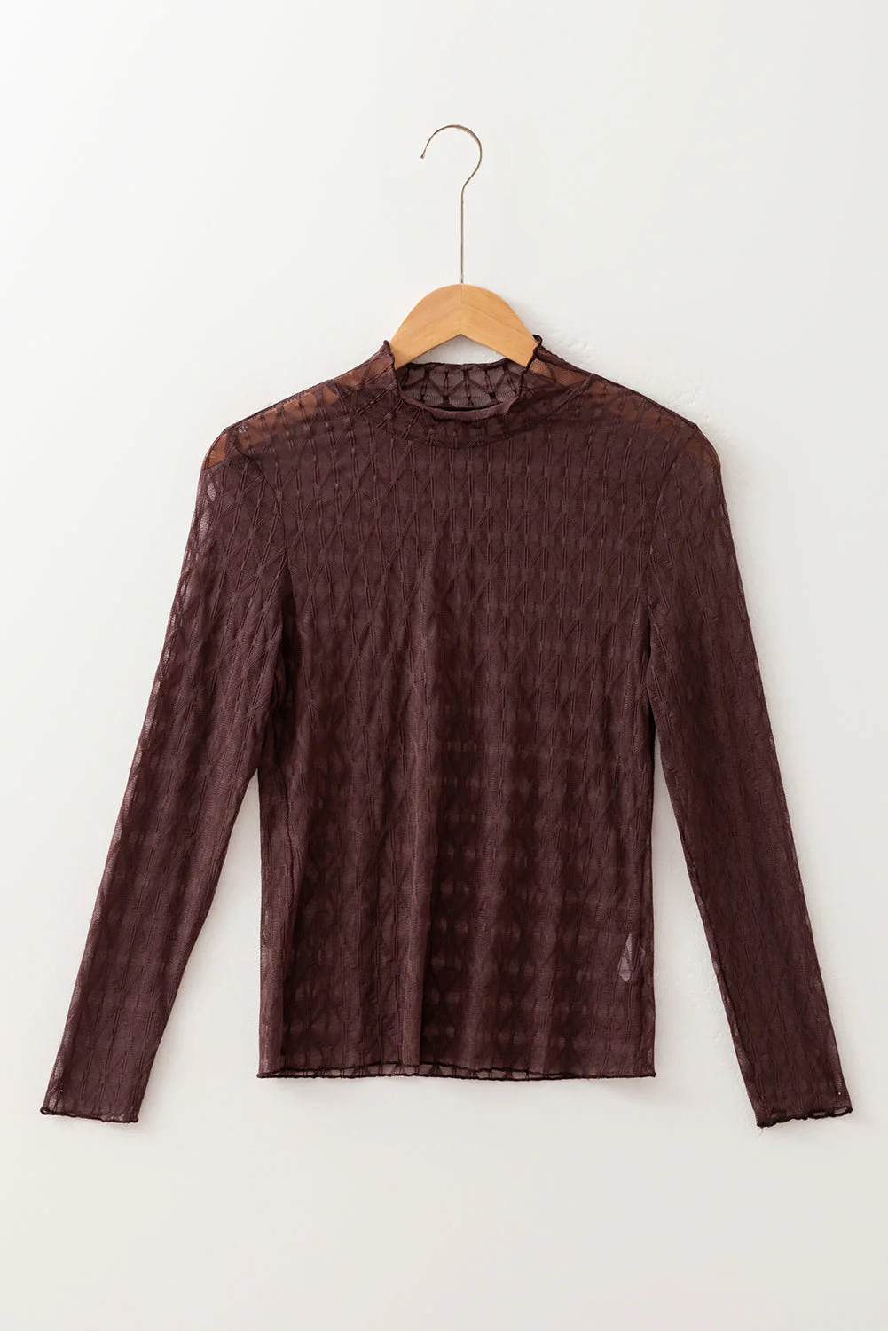 Threaded Pear Ruth Sheer Mesh Patterned Lettuce Trim Top - Image 7