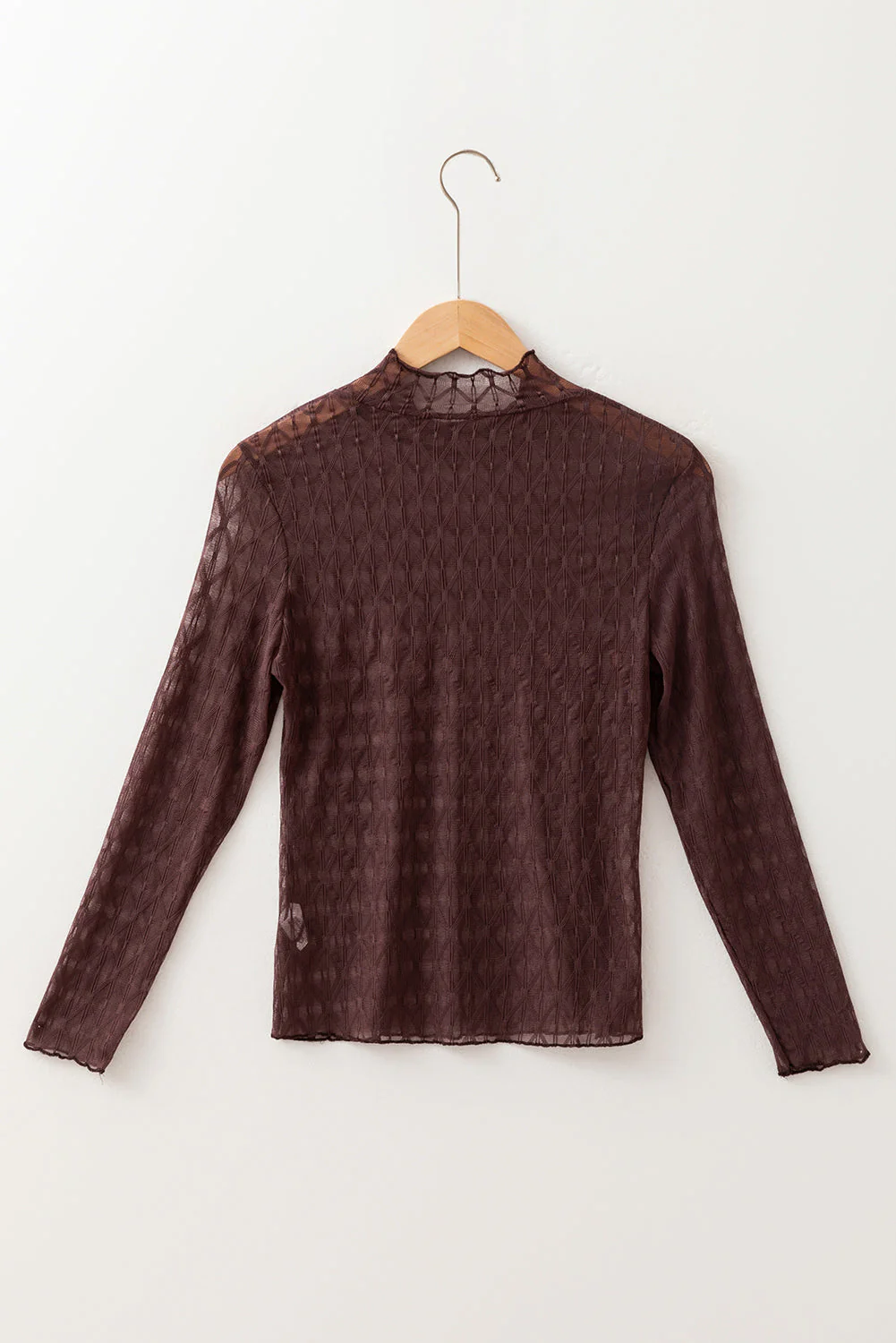 Threaded Pear Ruth Sheer Mesh Patterned Lettuce Trim Top - Image 8