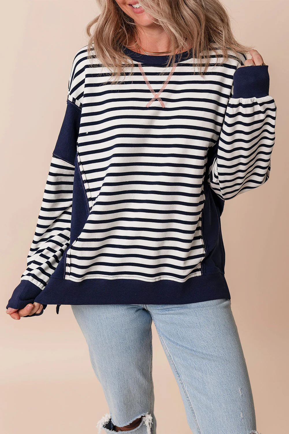 Threaded Pear Sage Exposed Seam Loose Fit Sweatshirt - Image 5