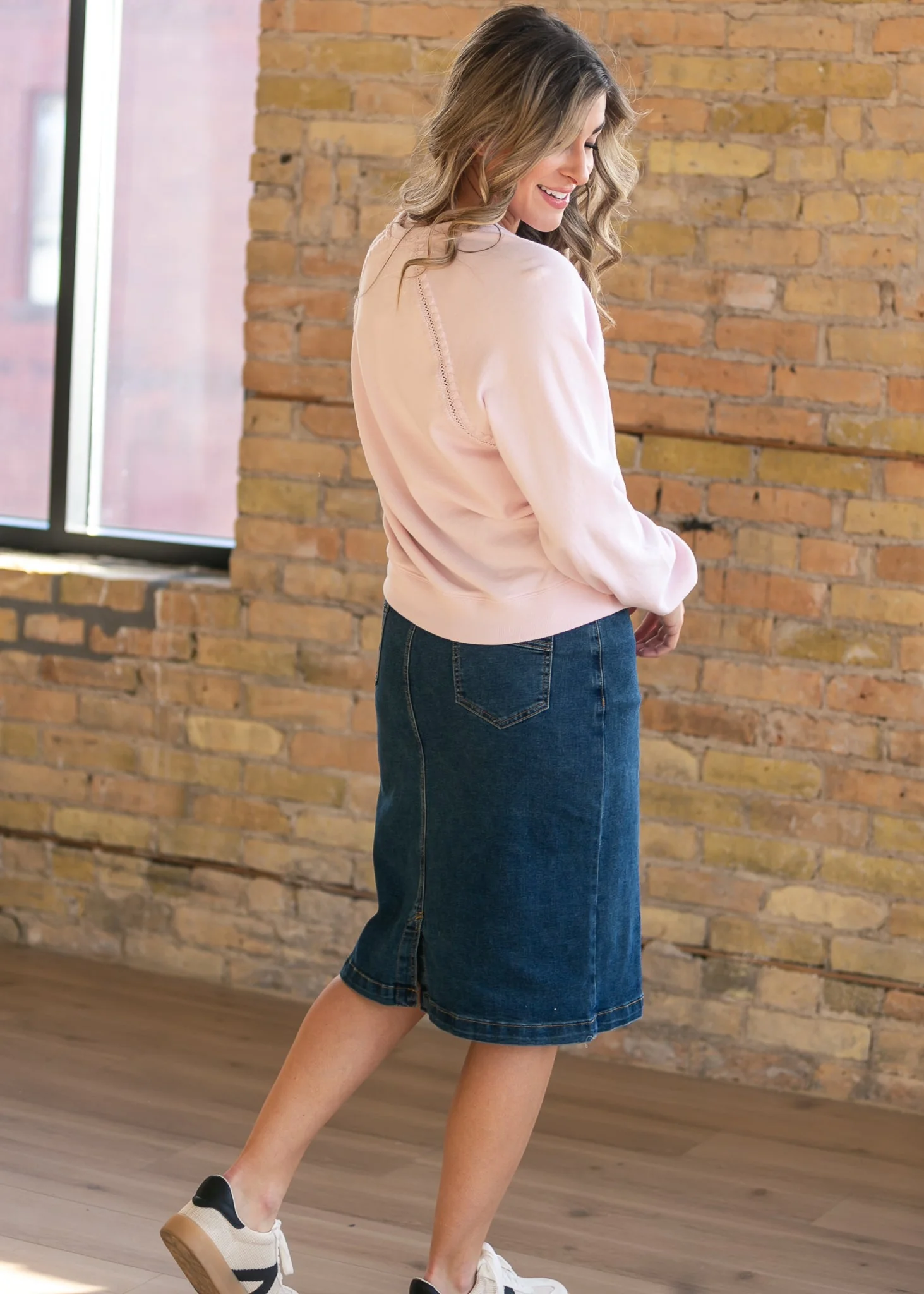 Sandra Dark Wash Denim Midi Skirt - Image 8