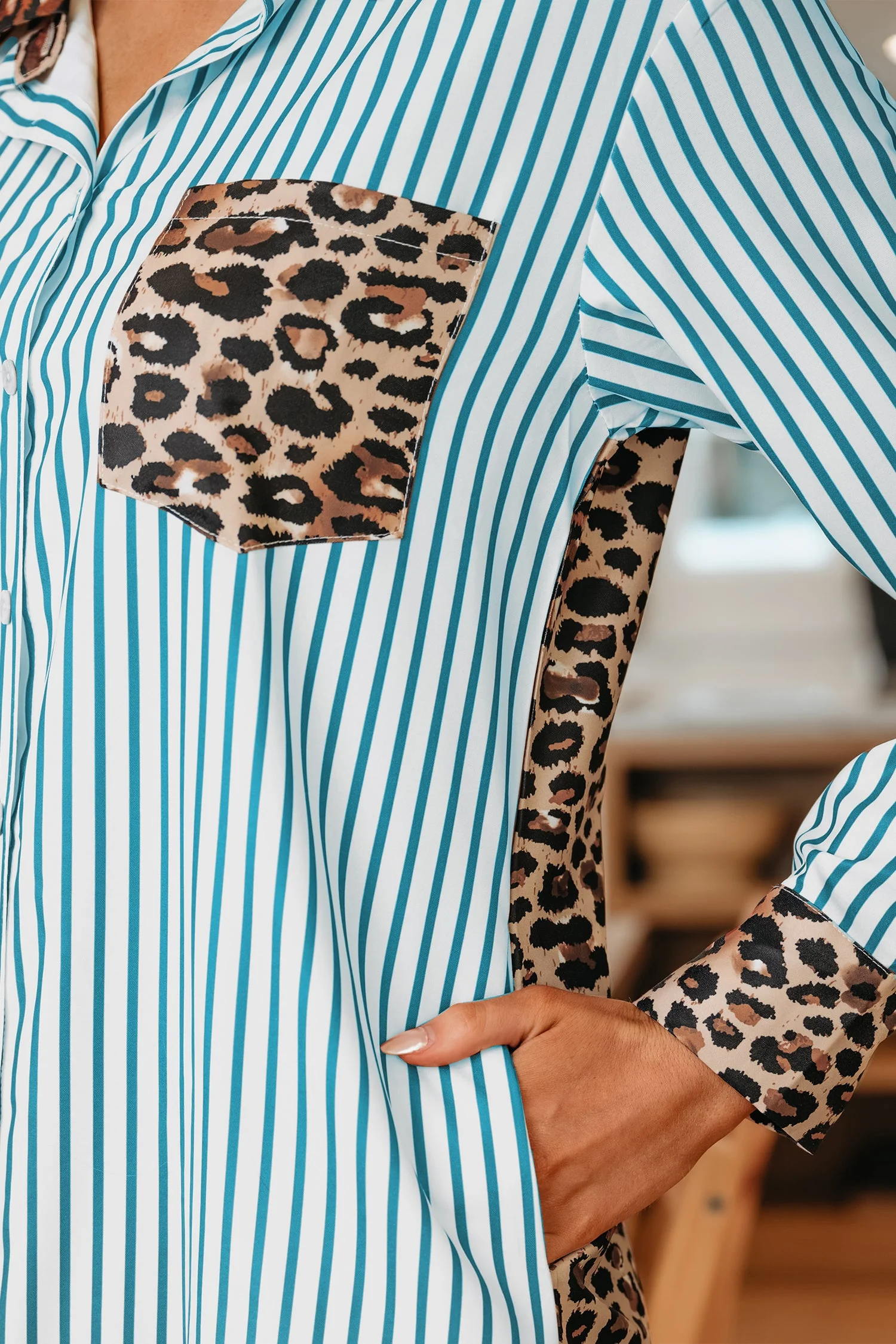 Threaded Pear Savannah Contrast Patchwork Long Shirt - Image 6