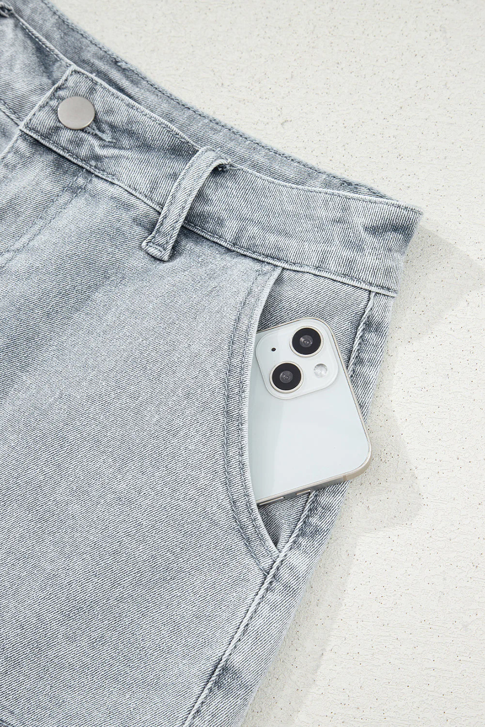 Threaded Pear Scalloped Acid Wash High Waist Denim Shorts - Image 5
