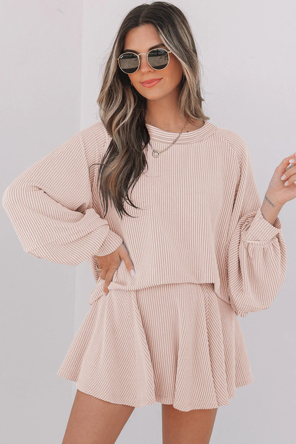 Threaded Pear Scarlett Corded Lantern Sleeve Top