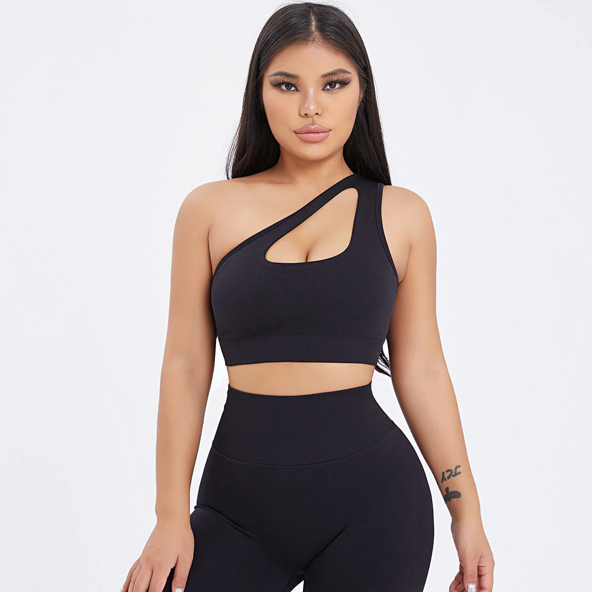 Seamless One-Shoulder Bra & Scrunch Leggings Set - High Waisted Yoga Pants - Image 19