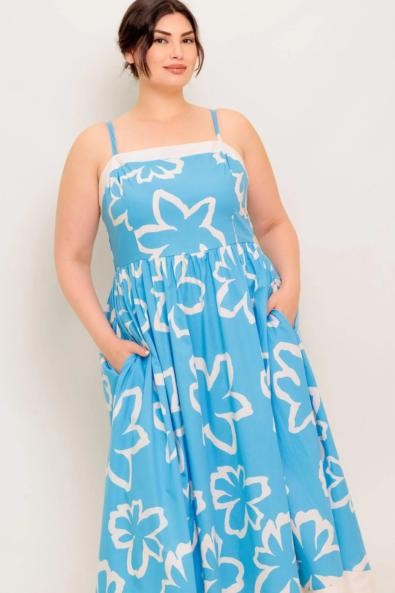 Serene Petals Blue Woven Midi Dress - Image 11
