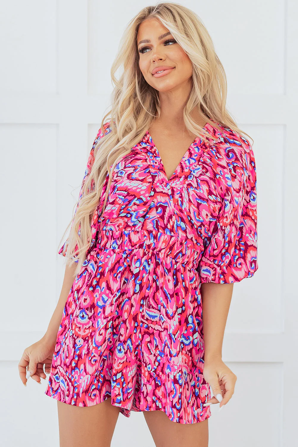 Threaded Pear Sevyn Abstract V Neck High Waist Romper - Image 5