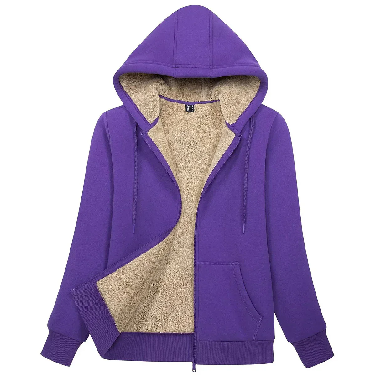 Sherpa-Lined Fleece Zip-Up Hoodie Jacket Women - Image 9