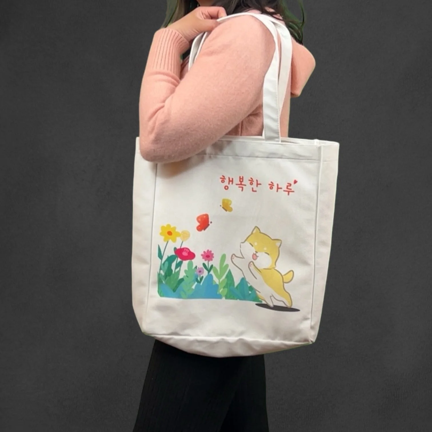 Shiba Inu Korean Kpop Tote – Eco-Friendly Flannel Shoulder Bag - Image 6