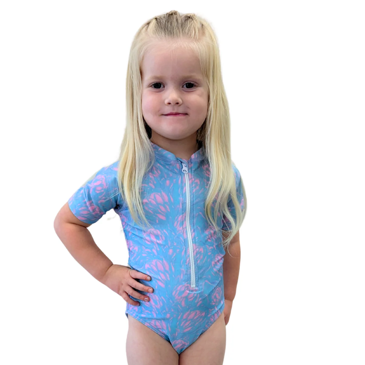 Short Sleeve Rash Guard One Piece Swimsuit (Girls) - Image 13
