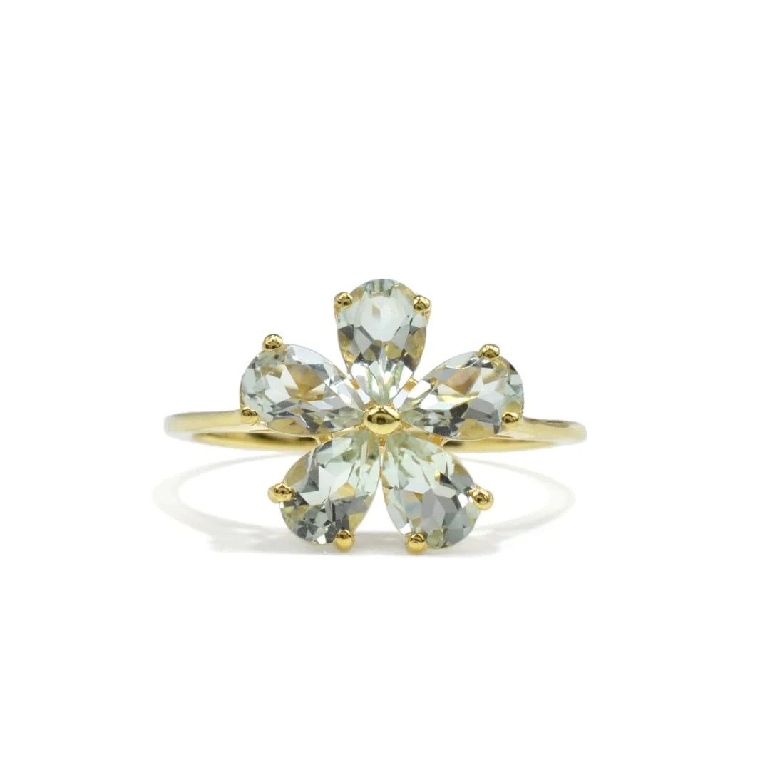 Silver Amethyst Ring 14K Gold Plated over Sterling Silver Flower Rings for Women 1.40 Carats Floral Designed Prasiolite Jewelry for Women Prasiolite Rings February Birthstone Jewelry Gift for Her - Image 2