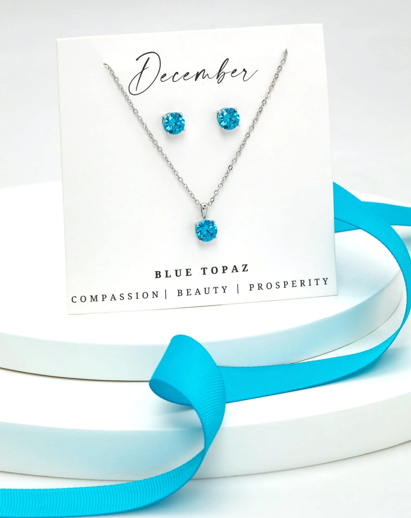 Silver Blue Topaz - December Swarovski Crystal Necklace Earrings – Cz Birthstone Stud Earring Circular Pendant Set By callura