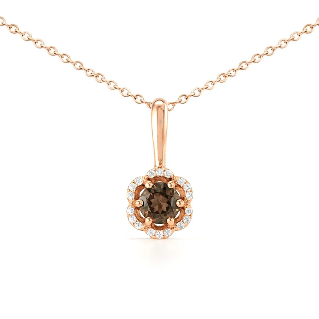 Silver Flower Necklaces for Women Blue Topaz Smoky Quartz Necklaces Sterling Silver Pave Necklace for Women Blue Topaz Quartz Jewelry Gift