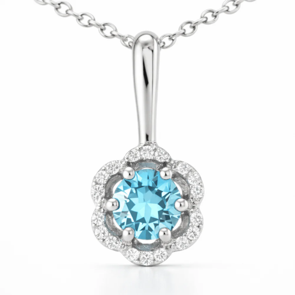 Silver Flower Necklaces for Women Blue Topaz Smoky Quartz Necklaces Sterling Silver Pave Necklace for Women Blue Topaz Quartz Jewelry Gift - Image 10