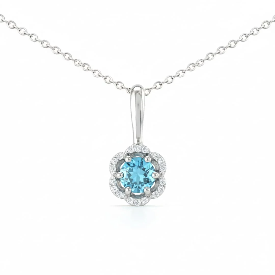 Silver Flower Necklaces for Women Blue Topaz Smoky Quartz Necklaces Sterling Silver Pave Necklace for Women Blue Topaz Quartz Jewelry Gift - Image 2