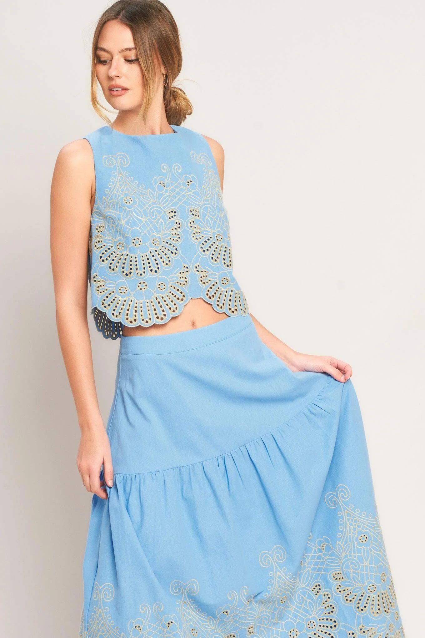 Sky Bloom Woven Eyelet Top - Image 8