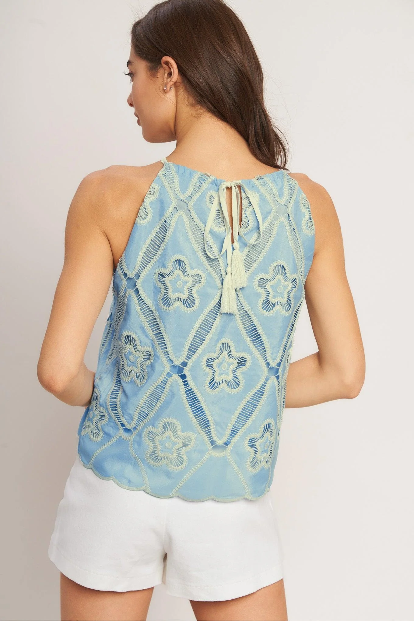 Sky Lace Summer Halter Woven Top - Image 2