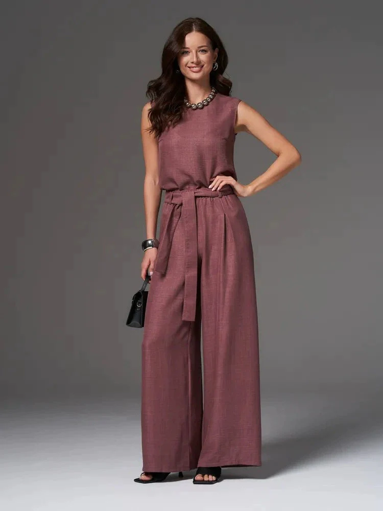Sleeveless Cotton-Linen Wide-Leg Pants Set – 4 Colors, S–2XL - Image 8