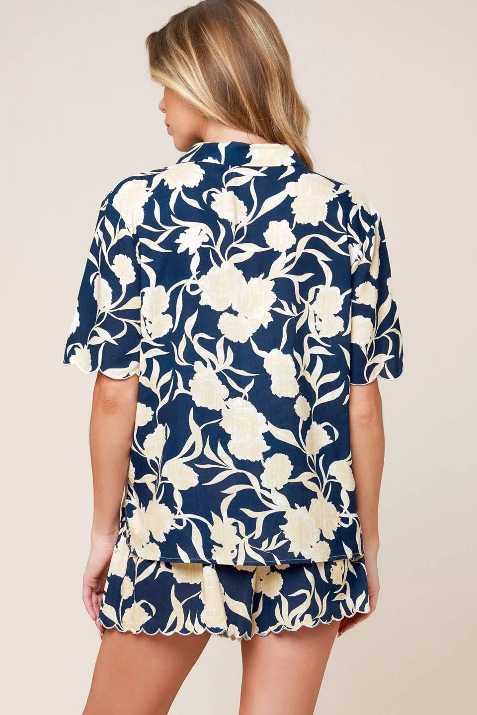 Slow Mornings Navy Woven Top and Shorts Set - Image 2