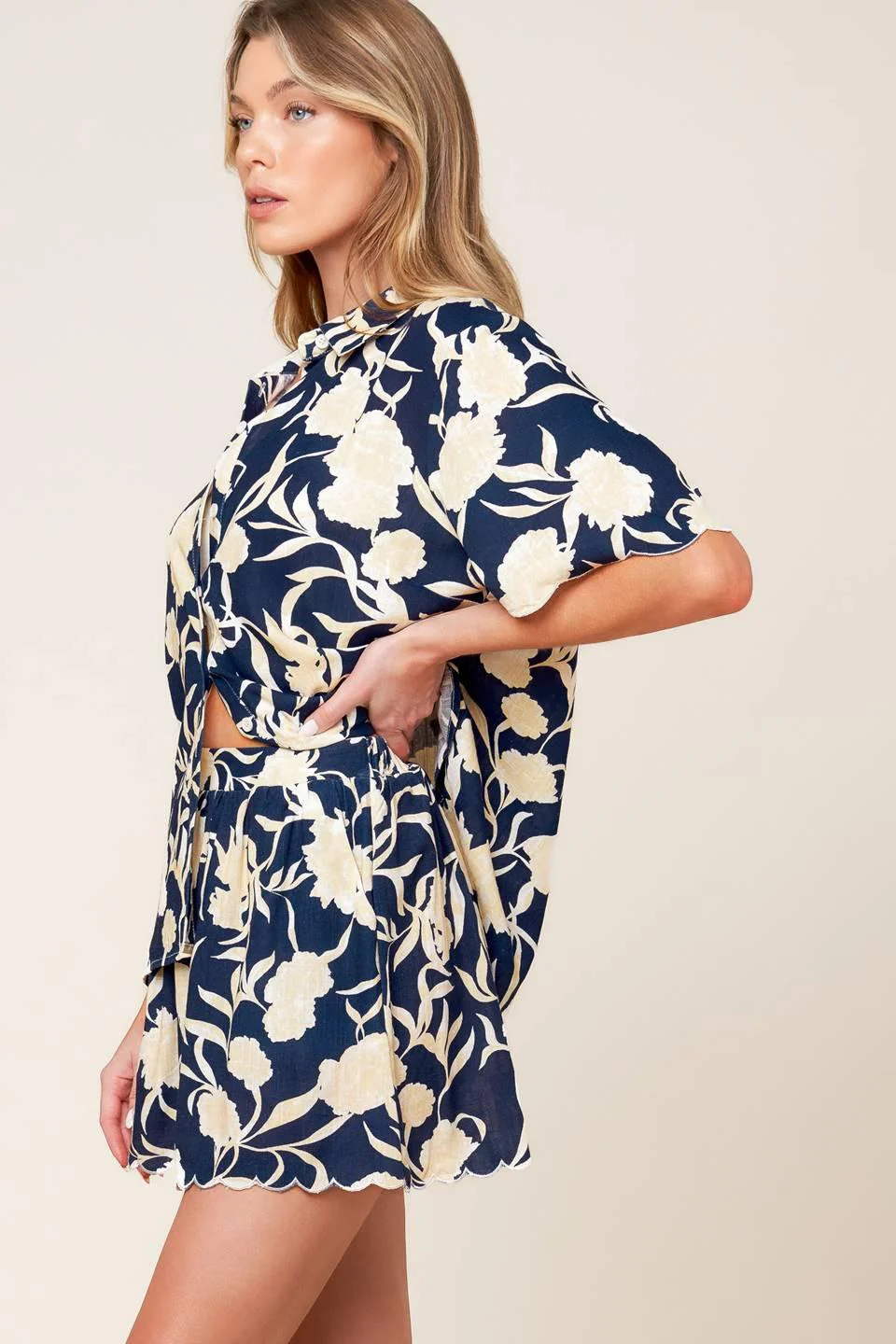 Slow Mornings Navy Woven Top and Shorts Set - Image 8