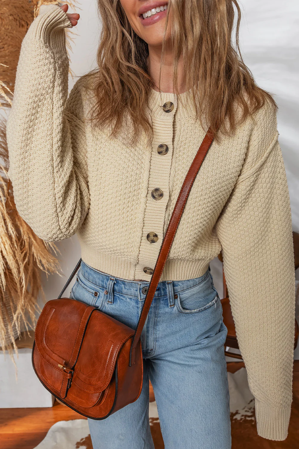 Threaded Pear Sofia Front Cropped Cardigan Sweater - Image 3