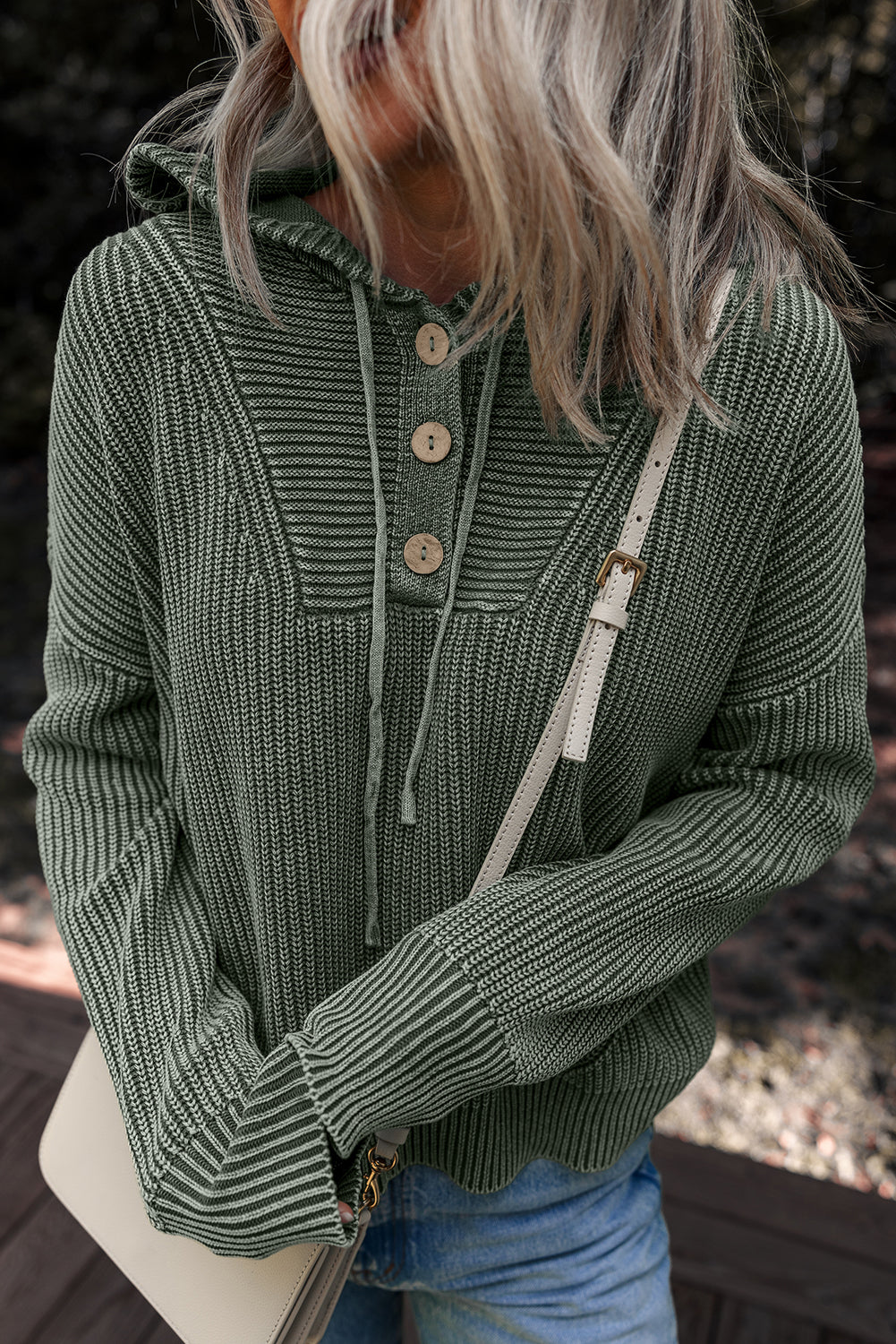 Threaded Pear Sofioya Knit Drawstring Hooded Sweater - Image 4