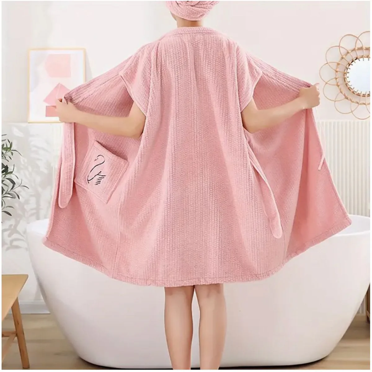 Soft Absorbent Wearable Bath Towel Wrap with Pocket & Belt for Shower & Spa - Image 12