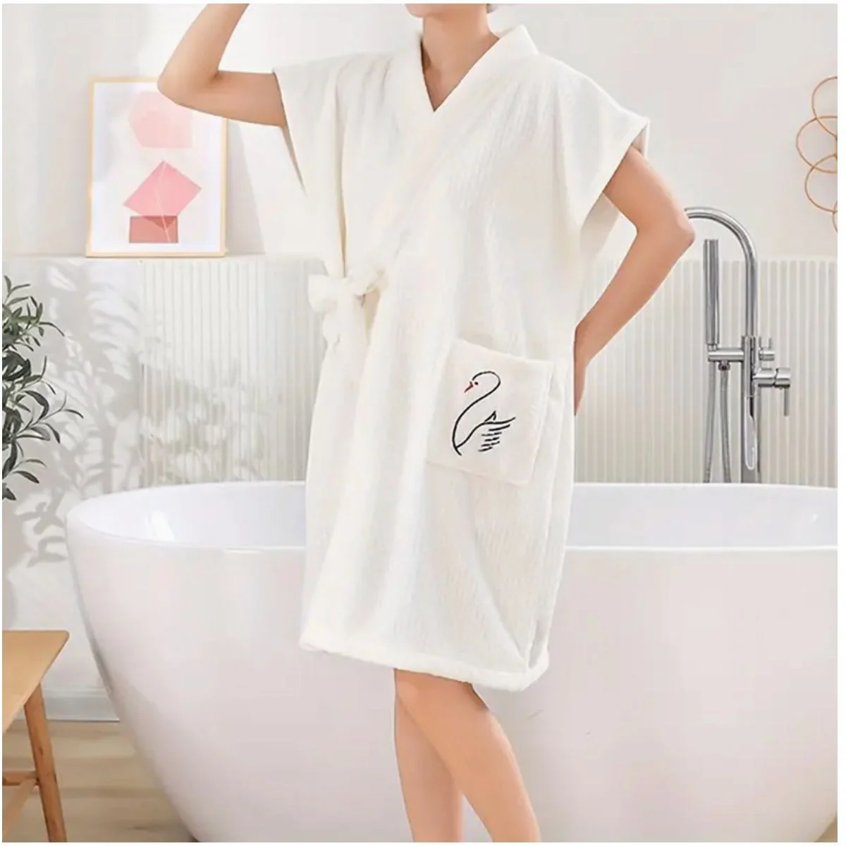 Soft Absorbent Wearable Bath Towel Wrap with Pocket & Belt for Shower & Spa - Image 8