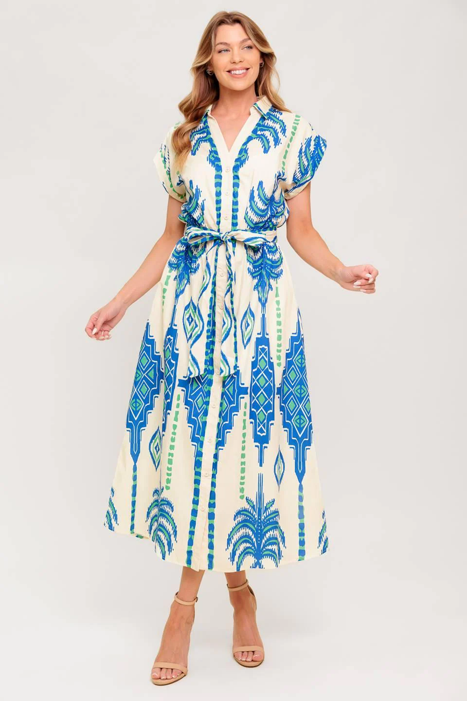 Softly Spoken Blue Woven Midi Dress - Image 4