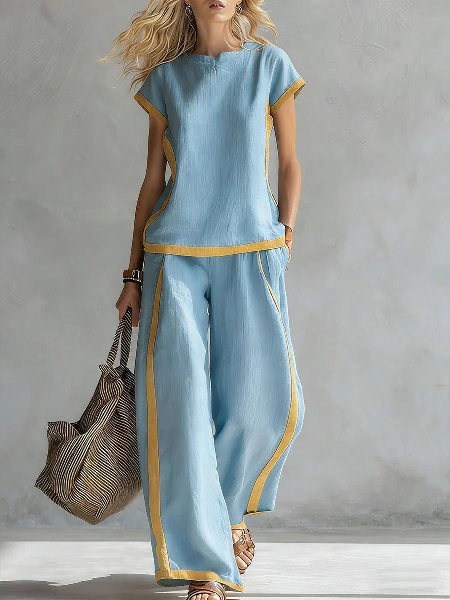 Solid Color Shirt & Wide-Leg Trousers Two-Piece Set - Image 9
