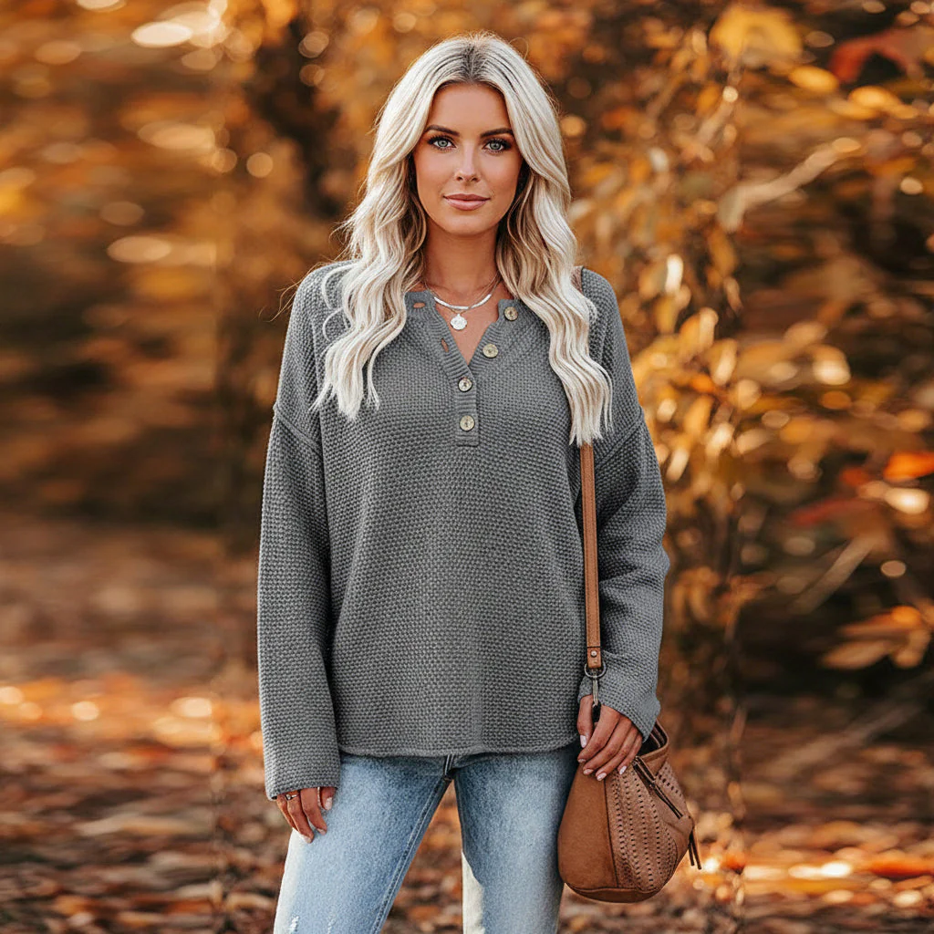 Solid Color V-Neck Pullover Knit Sweater | Relaxed Distressed Fit - Image 4