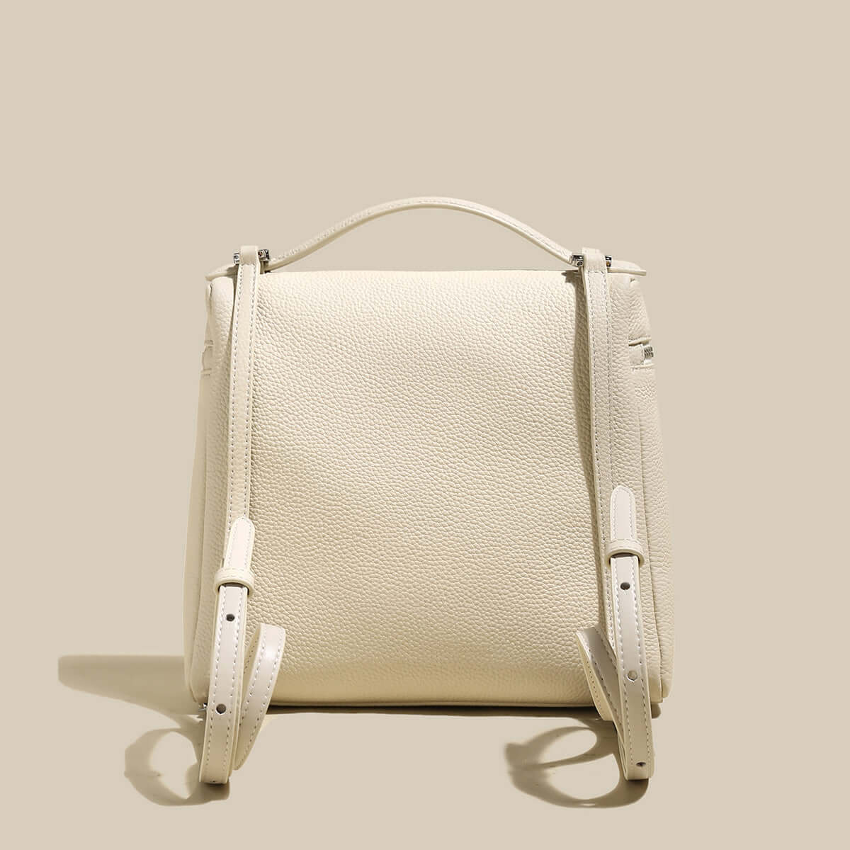 Solid Leather Backpack with Double Zippers - Image 5
