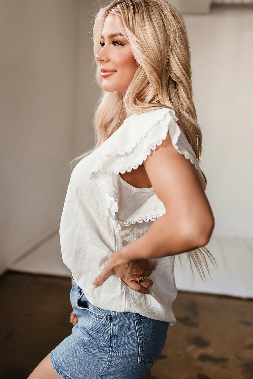 Threaded Pear Soraya Crinkled Layered Ruffled Flutter Sleeve Blouse - Image 4