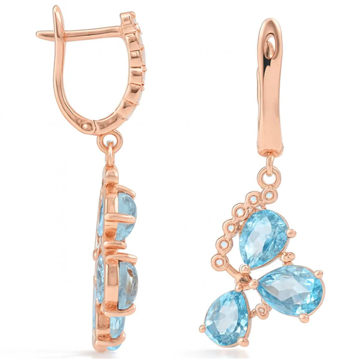 Spring Flower Earrings Pesky 6.2 Carats Sky Blue and White Topaz Pastel Earrings for Women Rose Gold Plated over Sterling Silver Lever Backed Nature Jewelry Gift - Image 2