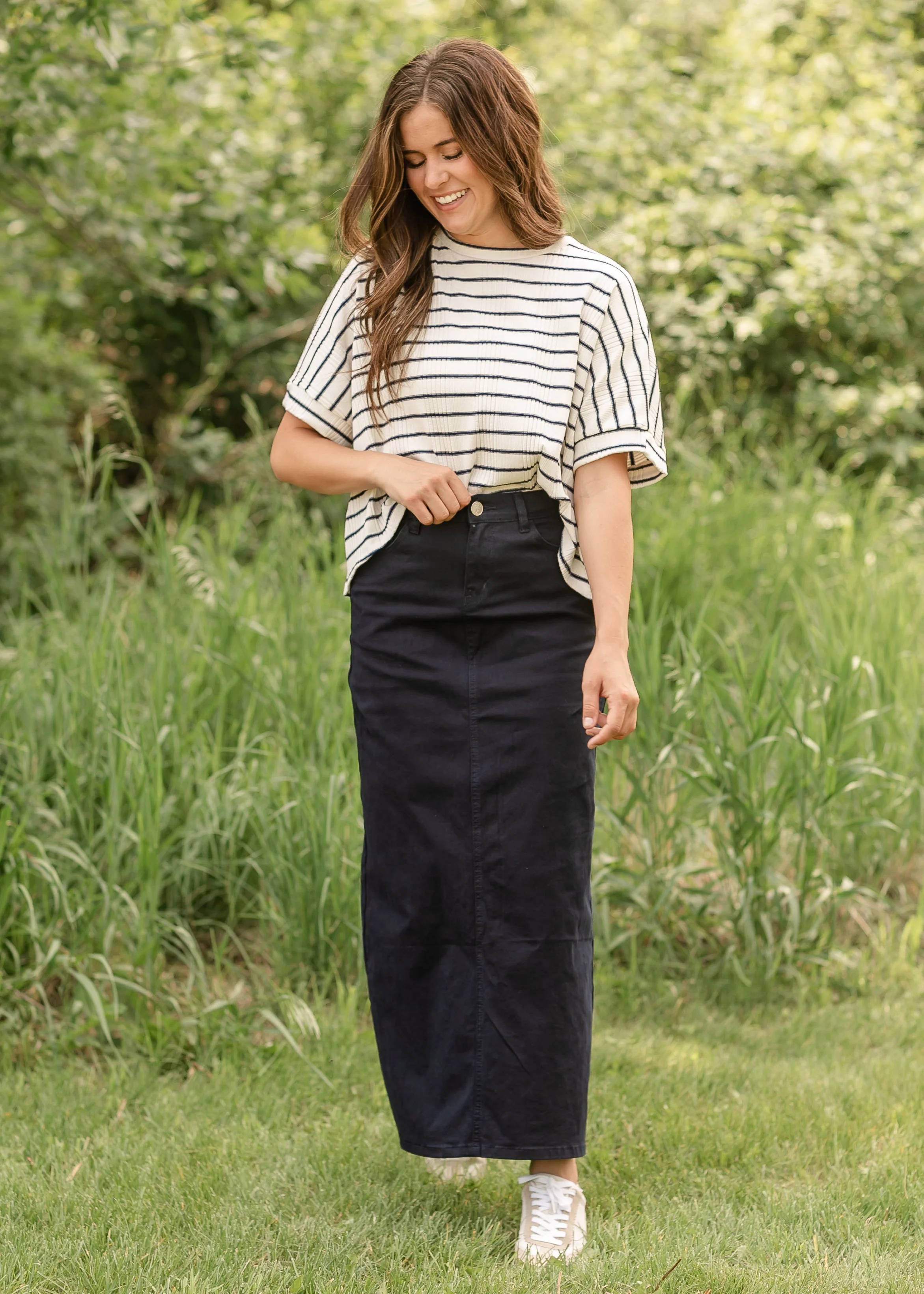 Stella Navy Maxi Denim Skirt - Image 2
