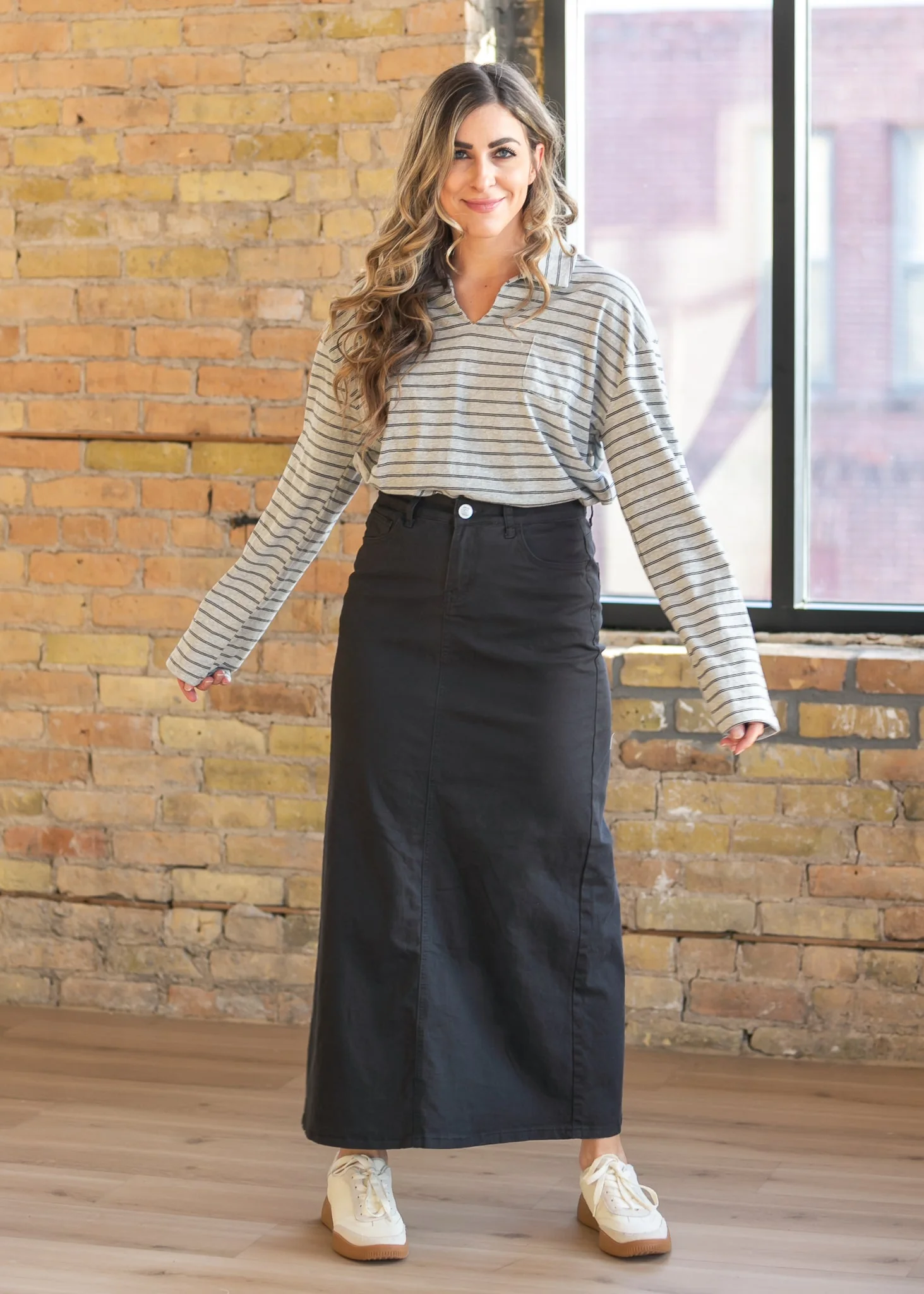 Stella Onyx Black Denim Maxi Skirt - Image 5
