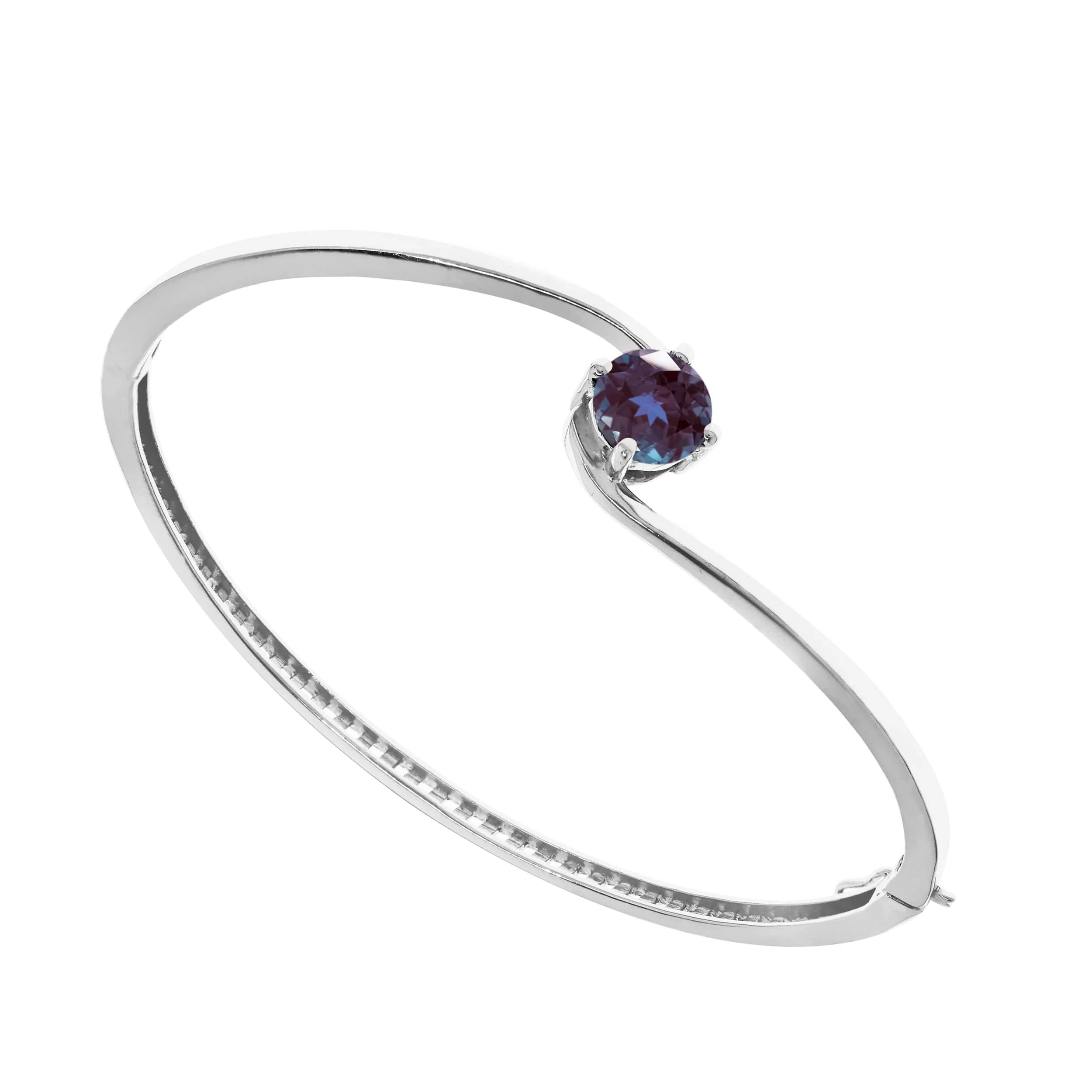 Sterling Silver 2.20CT Color Changing Alexandrite Solitaire Bangle Bracelet - Image 6