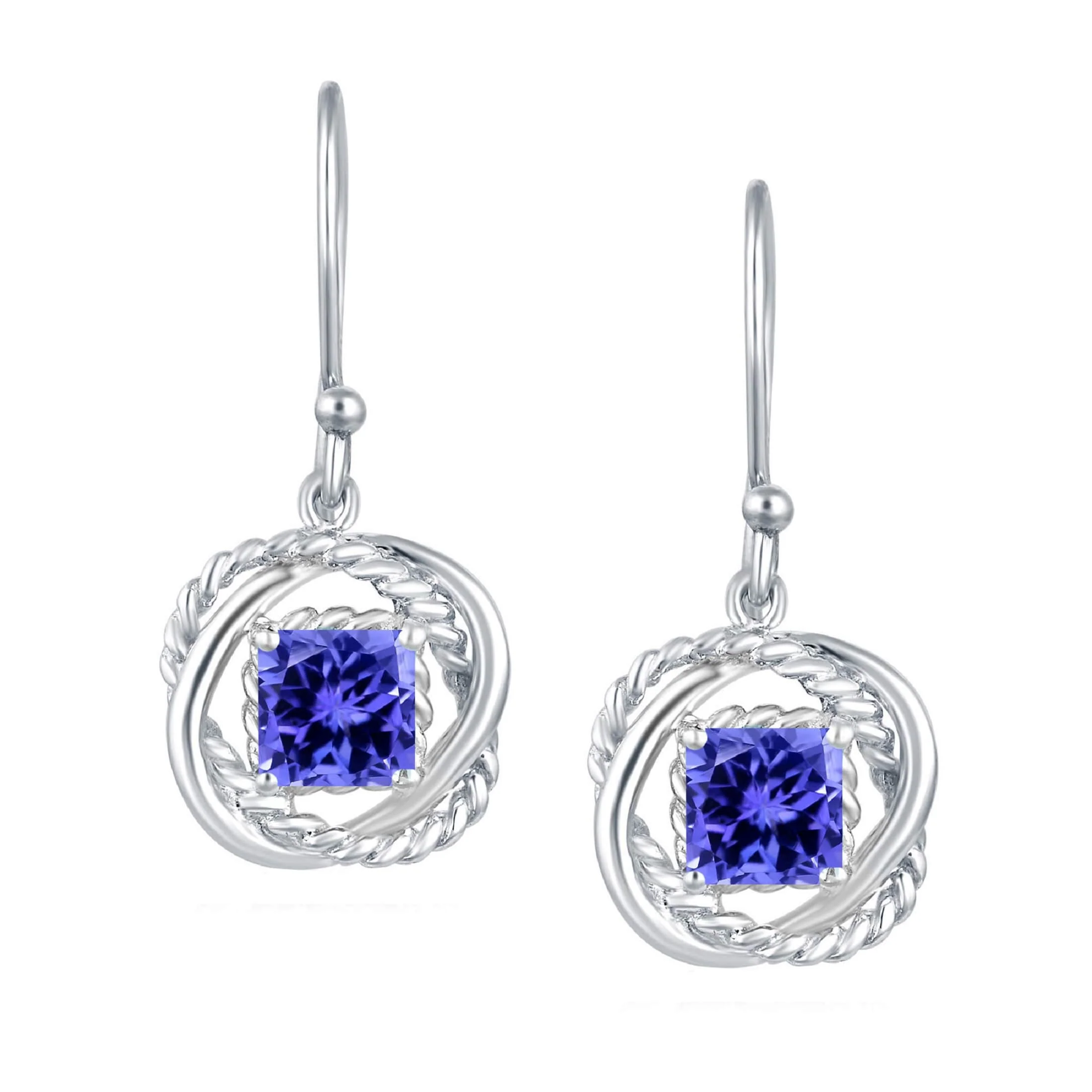 Sterling Silver 2.30CT Natural Tanzanite Twisted Wire Dangle Earrings - Image 2