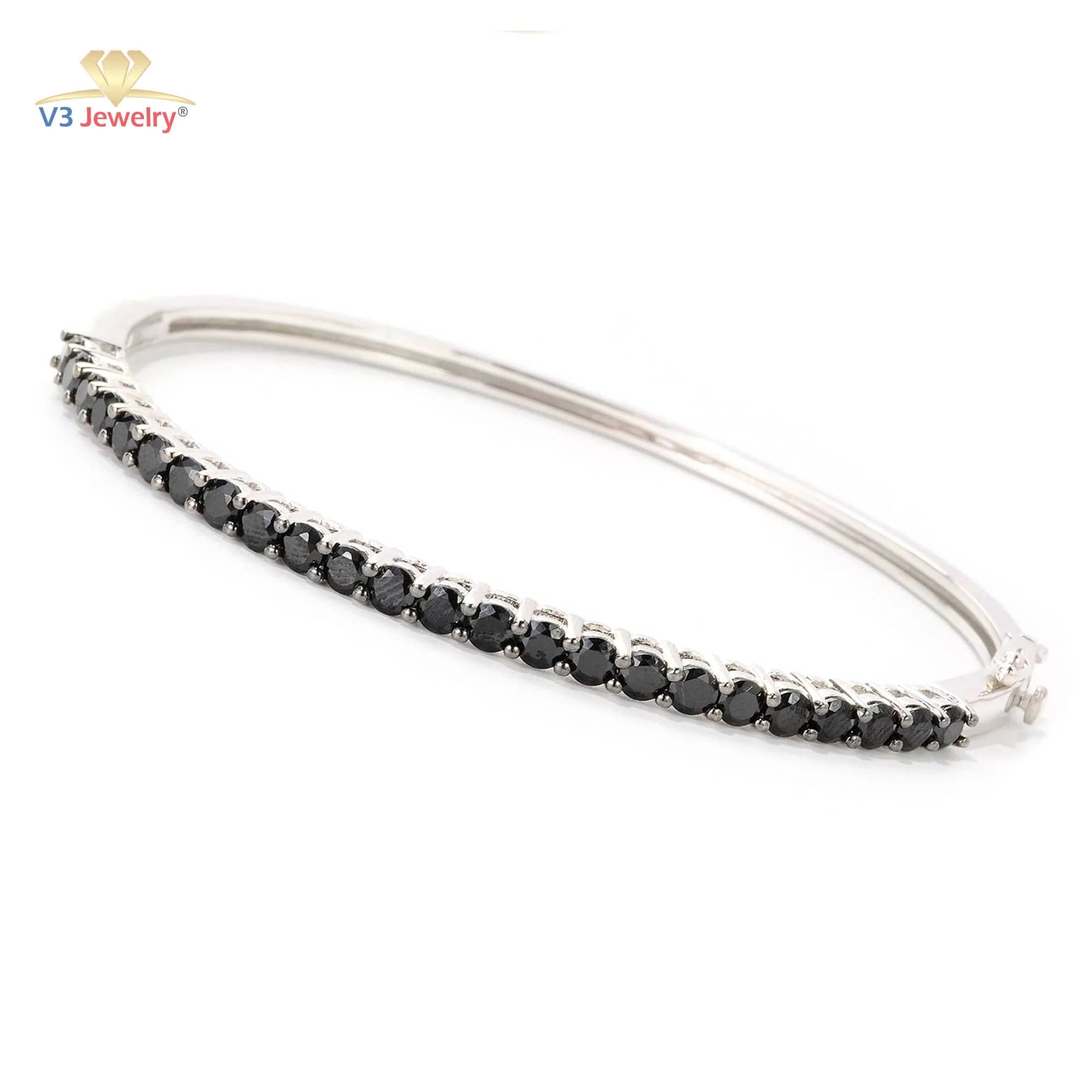 Sterling Silver 4.80CT Natural Black Spinel Bangle Bracelet - Image 7