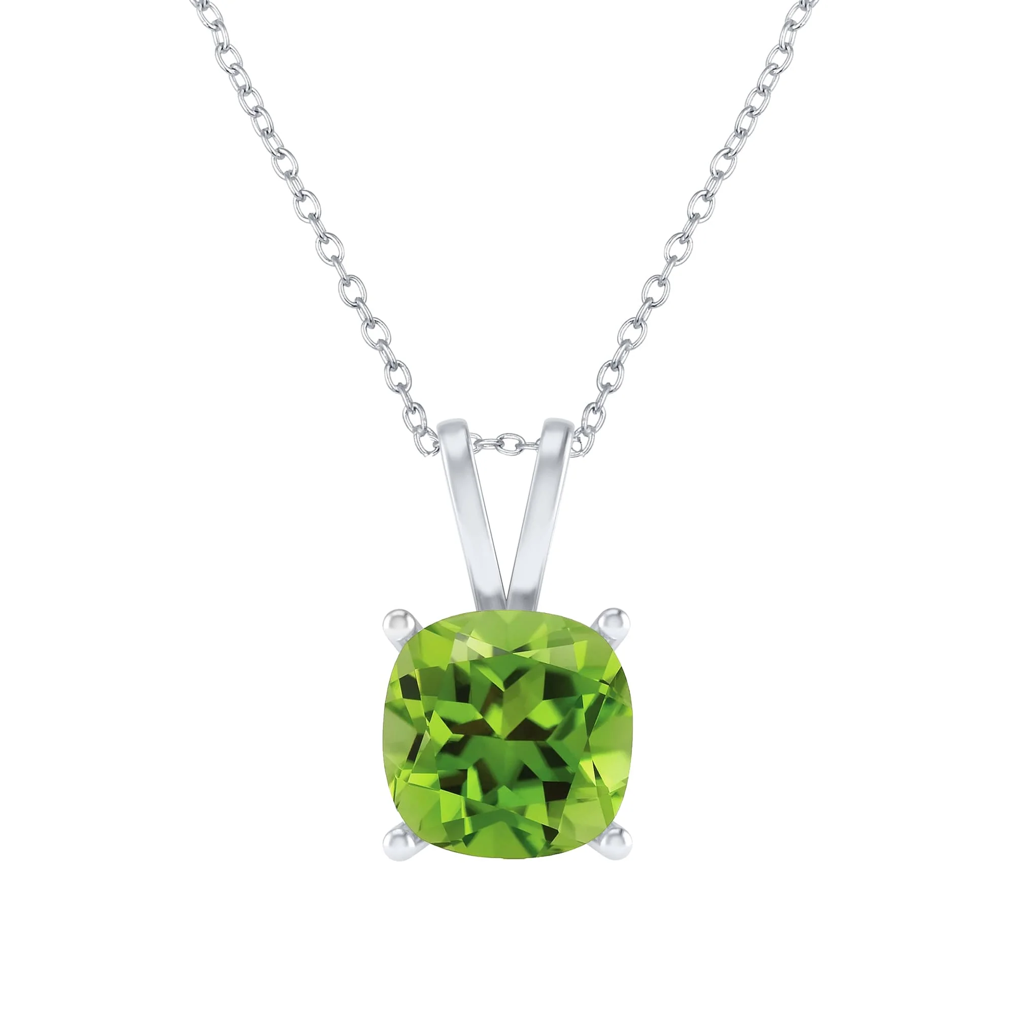 Sterling Silver Cushion Cut 2.50CT Natural Peridot Solitaire Pendant with 18"Cable Chain - Image 2