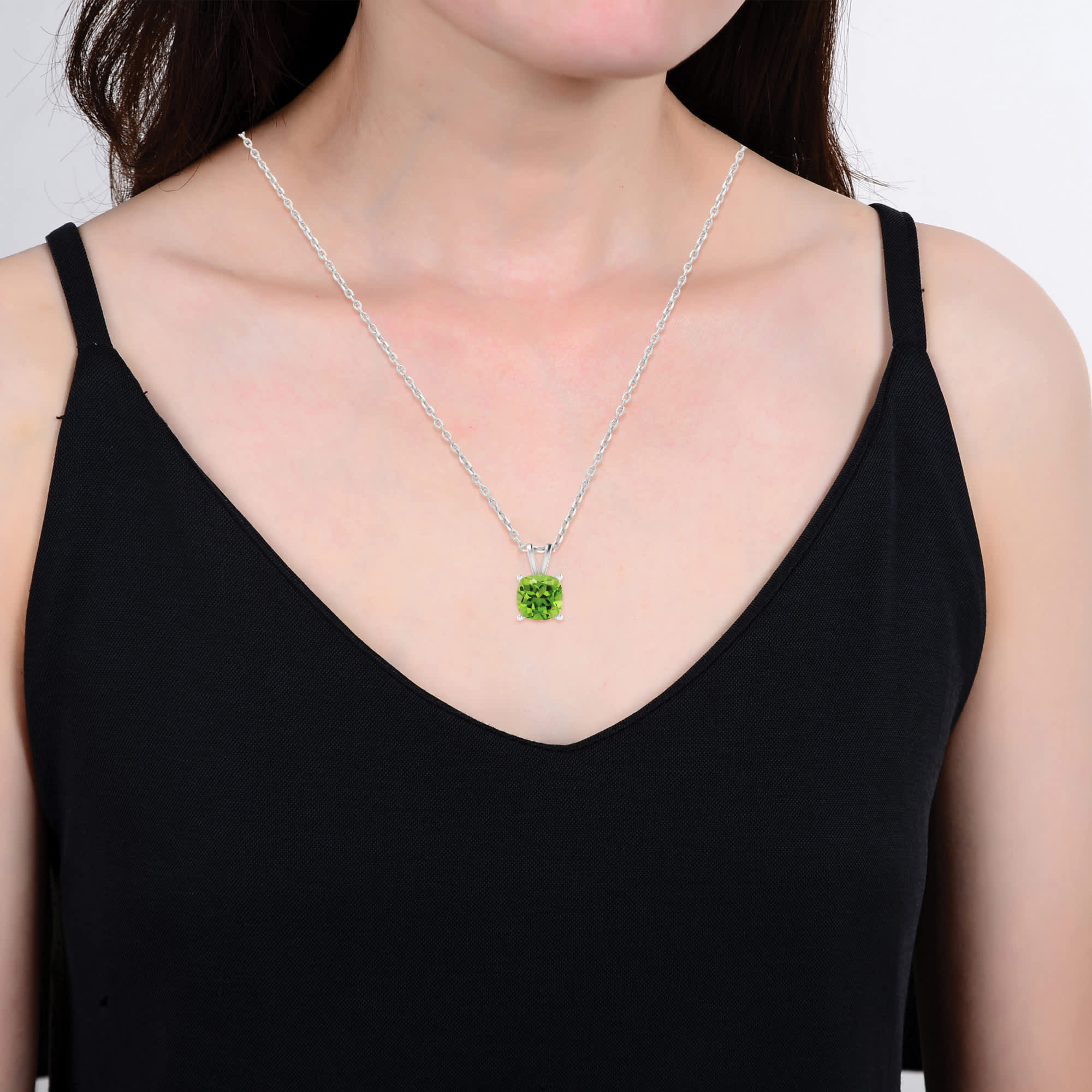 Sterling Silver Cushion Cut 2.50CT Natural Peridot Solitaire Pendant with 18"Cable Chain - Image 3
