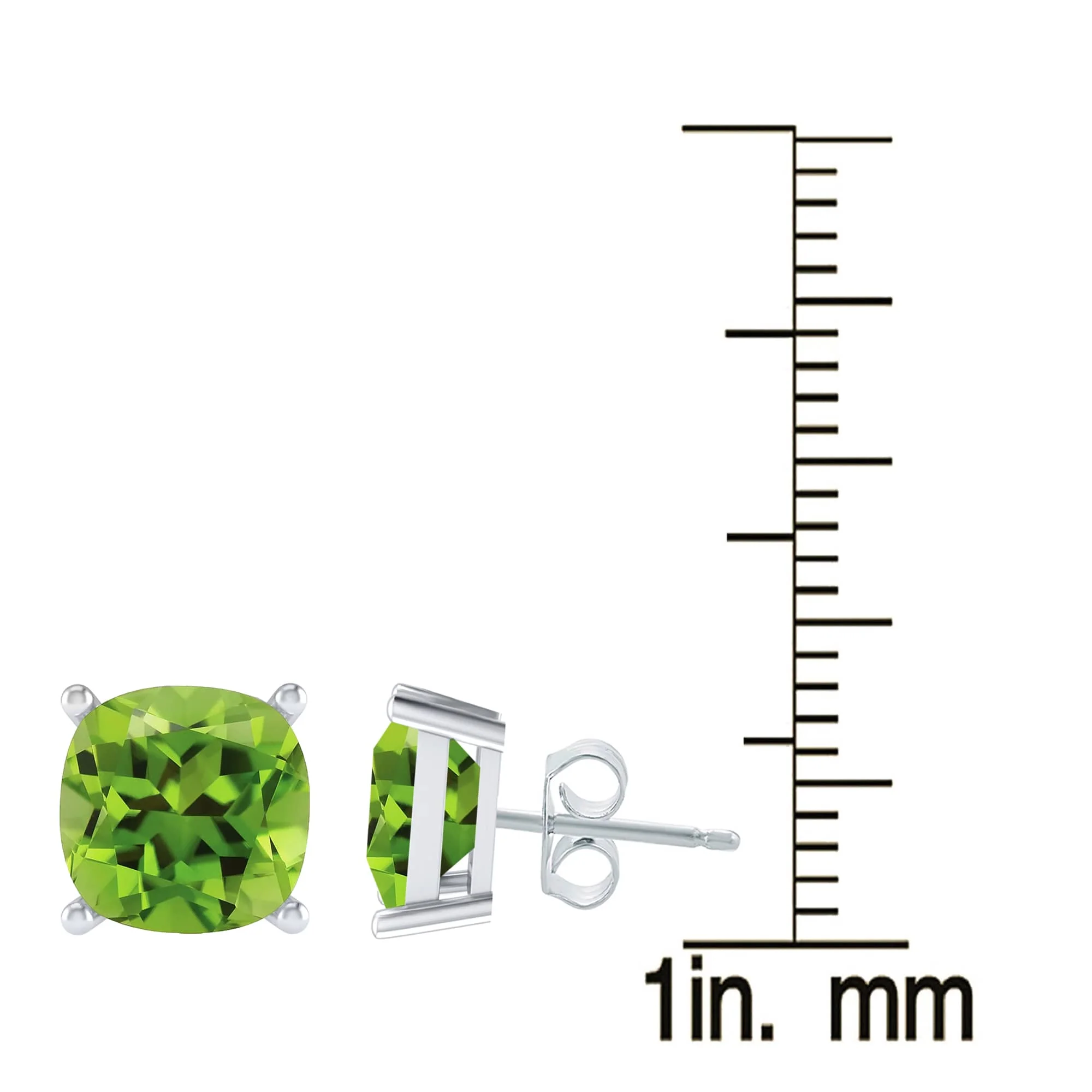 Sterling Silver Cushion Cut 5.0CT Natural Peridot Stud Earrings - Image 4