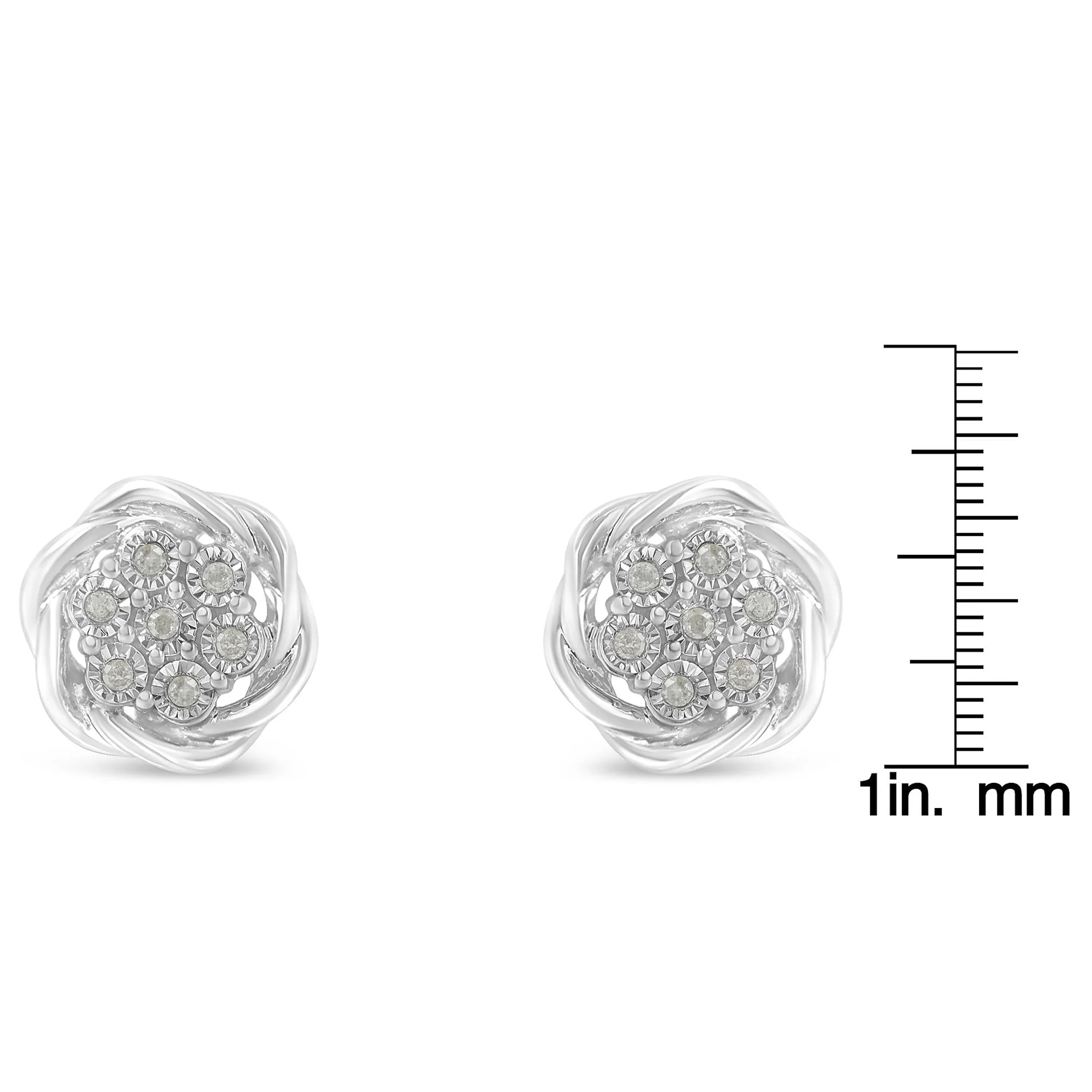 Sterling Silver Diamond Swirl Cluster Stud Earrings (1/6 cttw, I-J Color, I2-I3 Clarity) - Image 6